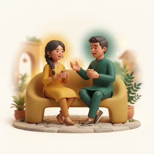 Two neighbours sharing chai on a bench